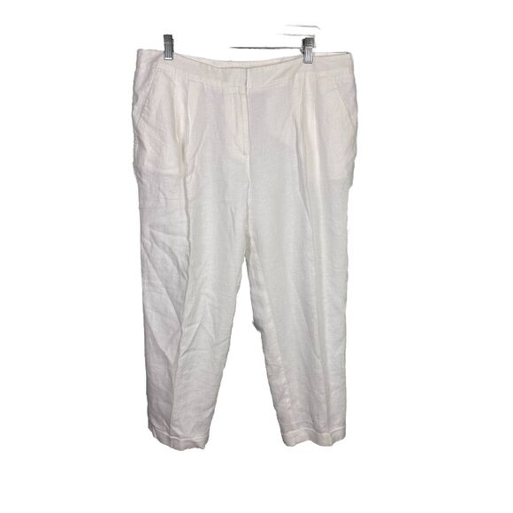 NEW Loft 12 Linen Marisa Cropped White Tapered Leg Pants Office Career Beachy - Picture 1 of 6